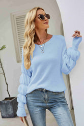 Bubble Sleeve Rib-Knit Sweater